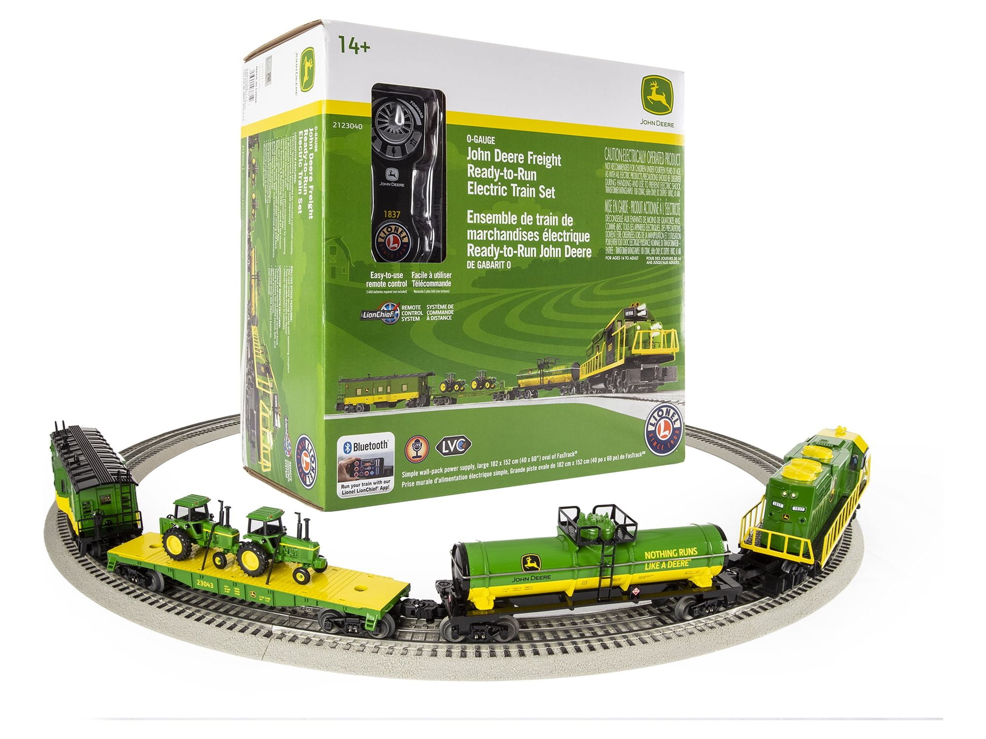 Lionel John Deere Freight Electric O Gauge Train Set with Remote and  Bluetooth 5.0 Capability