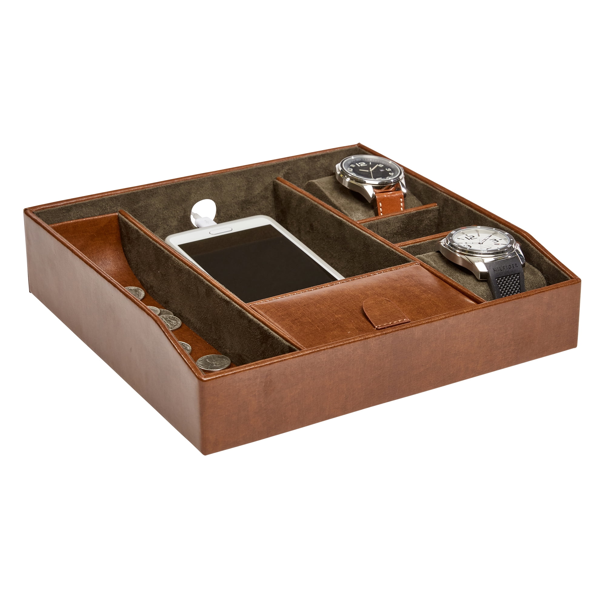 Lionel Men's Dresser Top Valet in Cognac Faux Leather