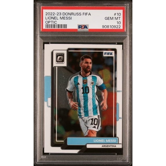 Lionel Messi 2022 Panini Donruss Optic FIFA Soccer Card #10 Graded PSA 10