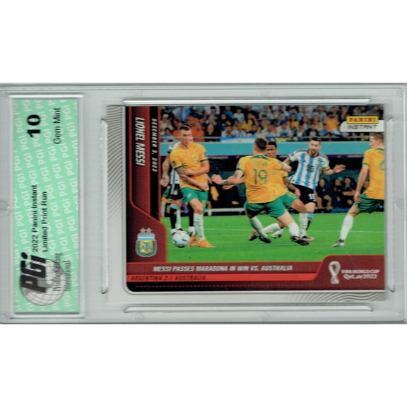 Lionel Messi 2022 Panini Instant #85 Passes Maradona 1/854 Trading Card PGI 10