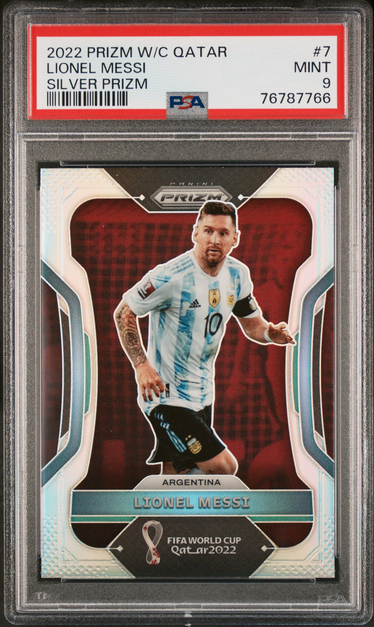Carte Panini Silver Prizm Lionel Messi Coupe Du Monde 2022 Qatar #7 - Gradée PSA 9 !