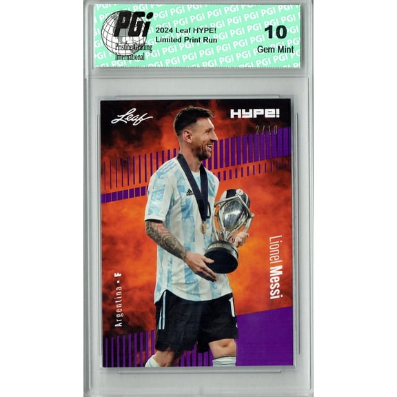 Lionel Messi 2024 Leaf HYPE! #148 Purple SP 10 Made Rare Trading Card PGI 10