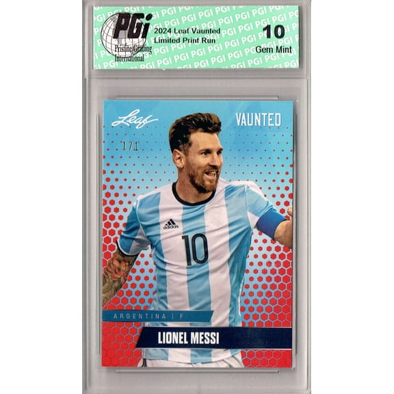 Lionel Messi 2025 Leaf Vaunted #V-11 Red Blank Back 1/1 Trading Card PGI 10