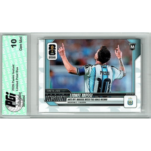 Lionel Messi 2026 Panini Instant #46 Magical Messi Ties Goals Record Rare Trading Card PGI 10
