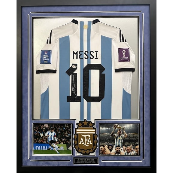 Lionel Messi Autographed Hand Signed Custom Framed Jersey - Beckett COA