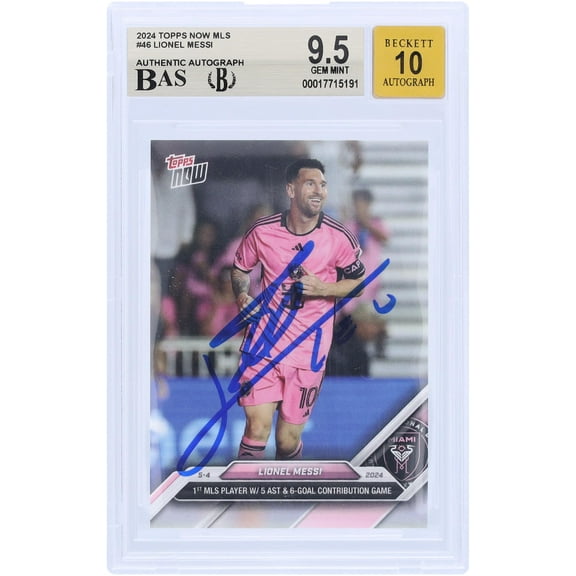 Lionel Messi Inter Miami CF Autographed 2024 Topps Now MLS 1st MLS Player with 5 Assist & 6 Goal Contribution Game #46 BAS Authenticated 9.5/10 Card - Fanatics Authentic Certified