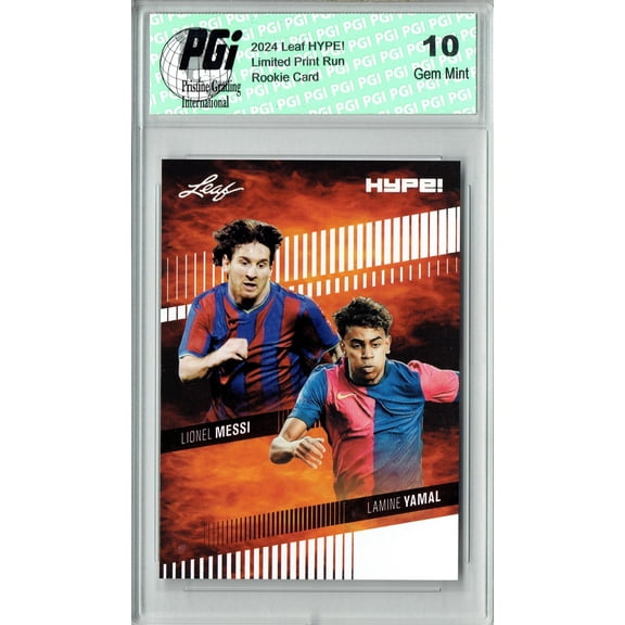 Lionel Messi/Lamine Yamal 2024 Leaf HYPE! #175 Barca Generations Rookie Card PGI 10