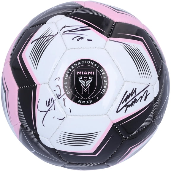 Lionel Messi, Luis Suarez, and Sergio Busquets Inter Miami CF Autographed Logo Soccer Ball - Fanatics Authentic Certified