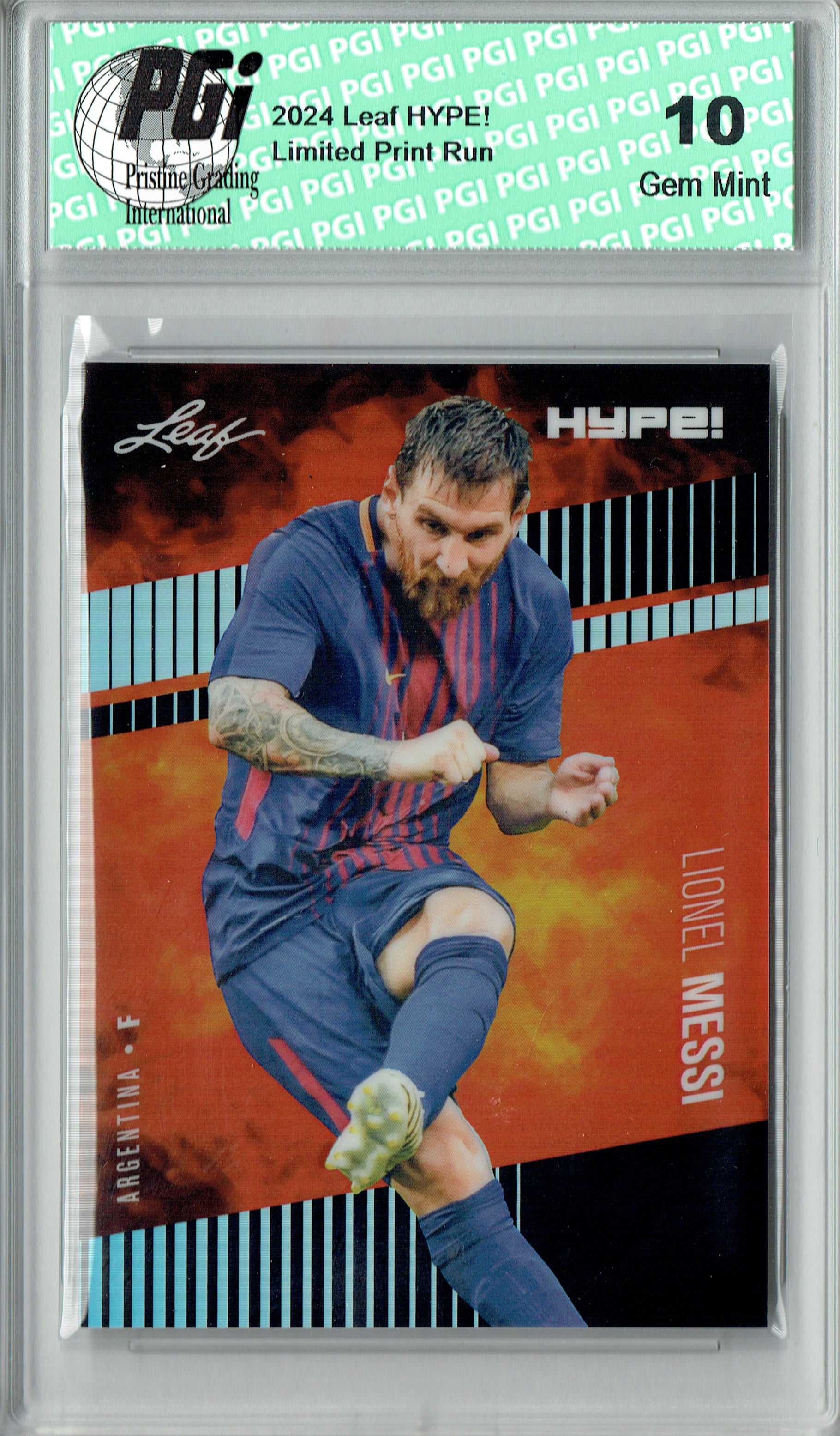 rare soccer cards Lionel Messi Trading Card 2024 Leaf HYPE! Metal #HM-11 Black Only 7 Made PGI 10 Barcelona 10 Most Expensive Soccer Cards