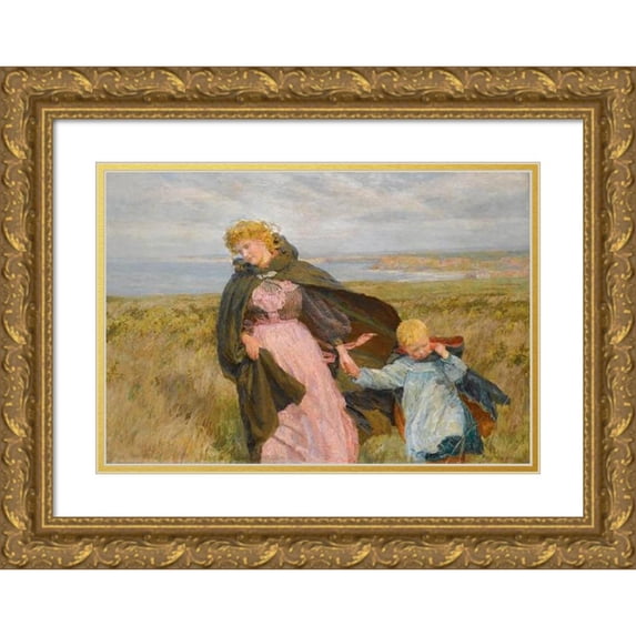 Lionel Percy Smythe 14x11 Gold Ornate Wood Frame and Double Matted Museum Art Print Titled - The Breeze's Kiss