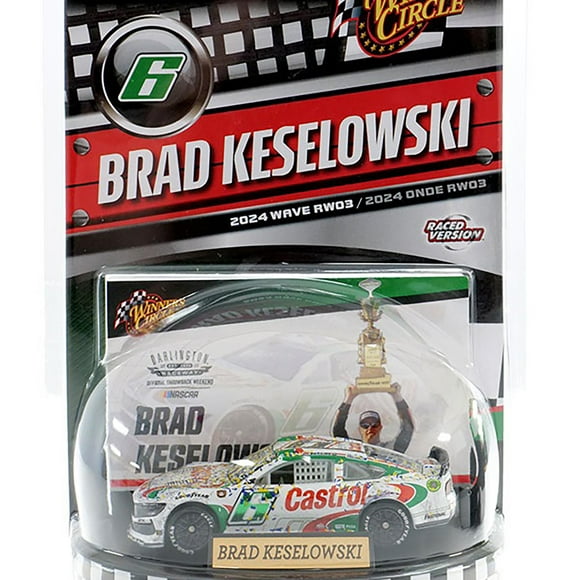 Lionel Racing NASCAR Authentics Brad Keselowski No.6 Castrol Throwback Darlington Win w/ Trinket 1:64 Scale HT Die-cast Car celebrates a win at Darlington Motor Speedway