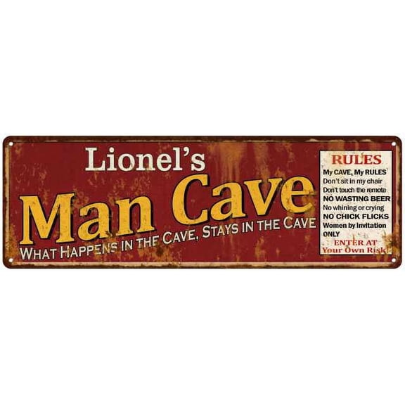 Lionel's Man Cave Rules Red Metal Sign Gift 6x18 106180004316