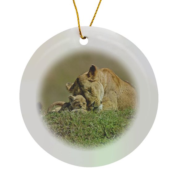 3drose, Lioness and Cub, Masai Mara Game Reserve, Kenya-af21 Aje0652 - Adam Jones, Circle Porcelain Ornament