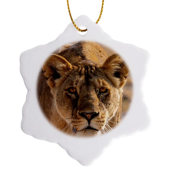 3drose, Lioness on the Prowl, 3 inch Snowflake Porcelain Ornament