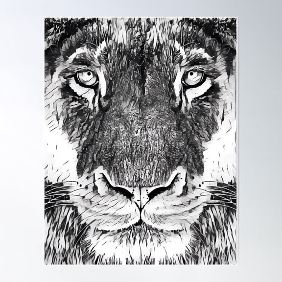 Lioness Portrait Face Magic Black And White Poster Wall Art, Modern Wall Decor For Living Room Bedroom, 8x12 UNFRAMED