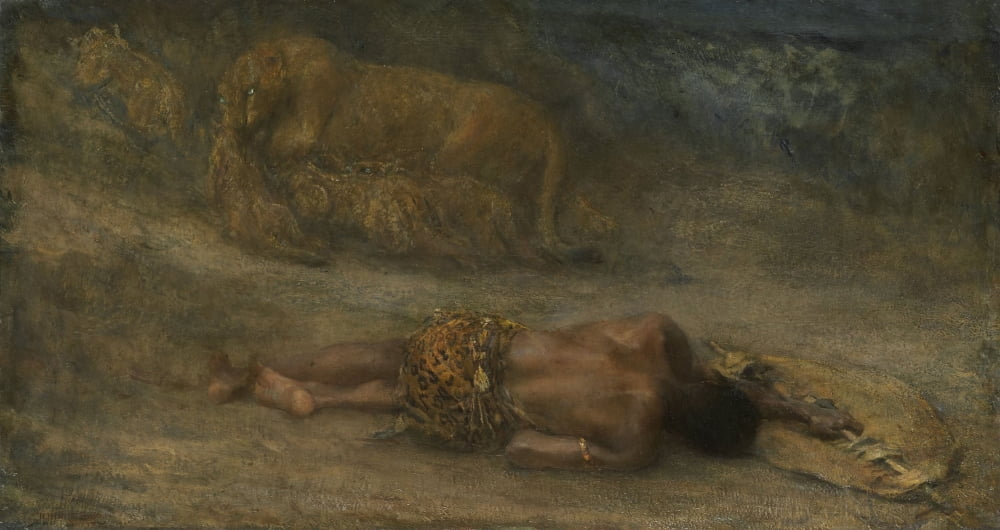 Lioness With Her Cubs At A Dead Black Man Named Nemesis Canvas Art - (24 x 18)