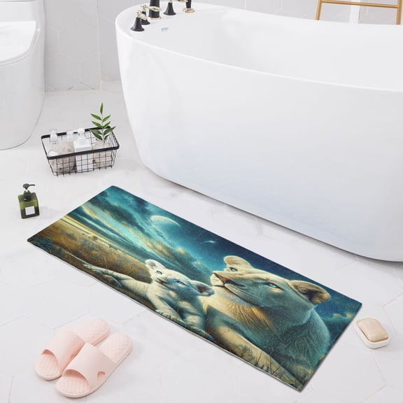 Lioness on Grasslands Bath Mat 39x20 Non-Slip Bathroom Rugs Absorbent Soft Plush Quick Dry for Tub Shower Kitchen Home Decor