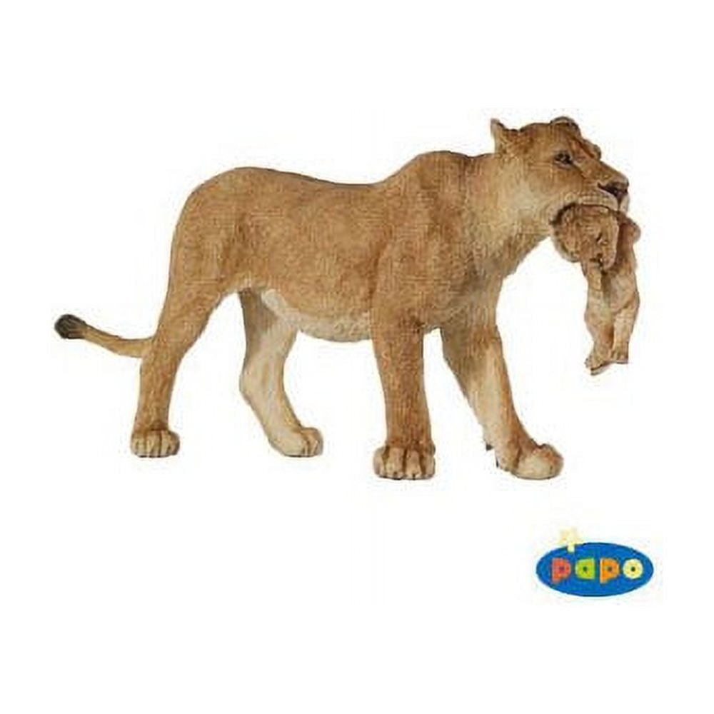 Hand-Painted Brown PVC Lioness with Cub Figurine