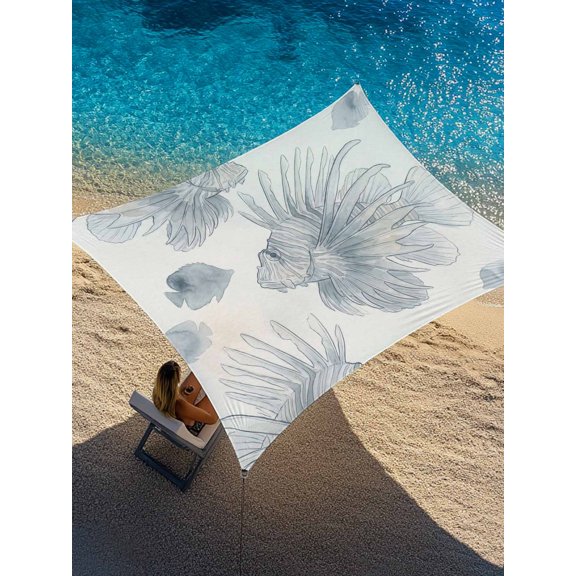 Lionfish Sun Shade Sail 6.5' x 10', Watercolor Gradient Grey Blue Fishes Beige Texture Rectangle Outdoor Sunshade Canopy, Waterproof UV Block Patio Covers for Garden Yard Beach