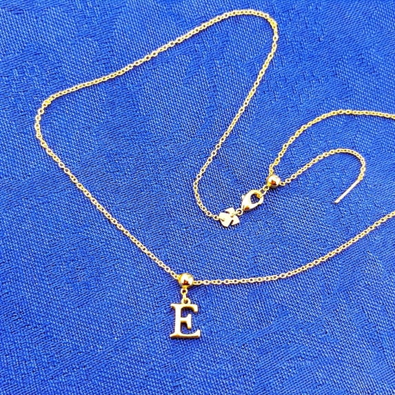 Lionhead Jewelry 14K Gold Plated Initial “E” Necklace, Hypoallergenic Adjustable Letter Pendant Chain Up to 18", Gift for Her