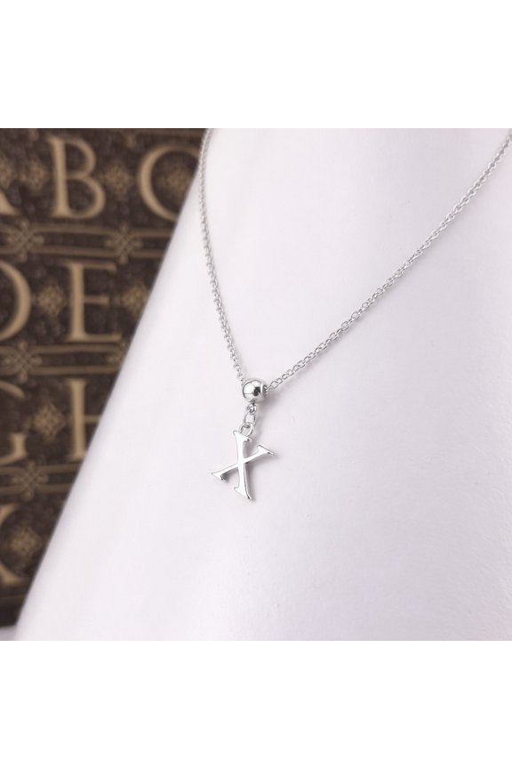 Silver Plated Initial “X” Necklace, Hypoallergenic Adjustable Letter Pendant Chain Up to 18", Gift for Her
