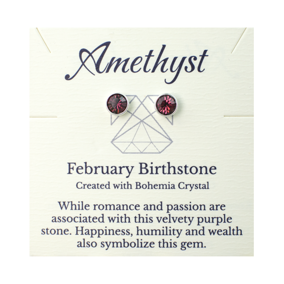 Lionhead Jewelry February Birthstone Purple Bohemian Crystal Amethyst Stud Earrings, Silver