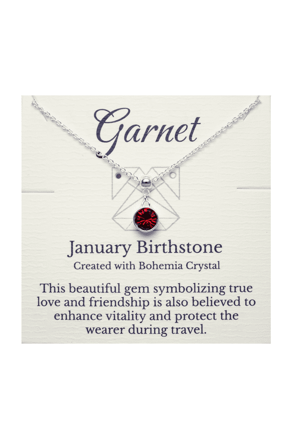 Jewelry January Birthstone Dark Red Bohemian Crystal Garnet Necklace, Silver