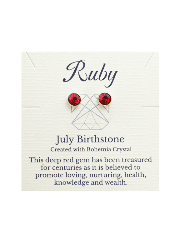 Jewelry July Birthstone Red Bohemian Crystal Ruby Stud Earrings, Gold