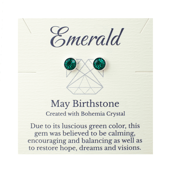 Lionhead Jewelry May Birthstone Green Bohemian Crystal Emerald Stud Earrings, Silver