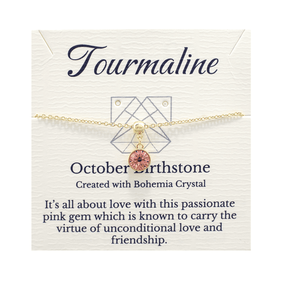 Lionhead Jewelry October Birthstone Pink Bohemian Crystal Tourmaline Bracelet, Gold