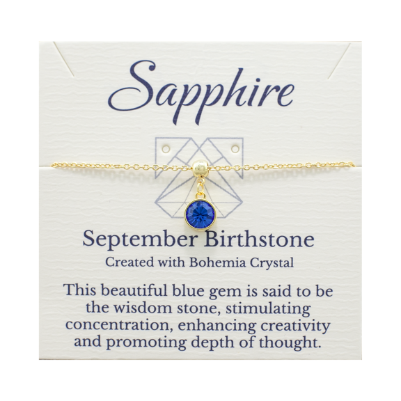 Lionhead Jewelry September Birthstone Blue Bohemian Crystal Sapphire Bracelet, Gold