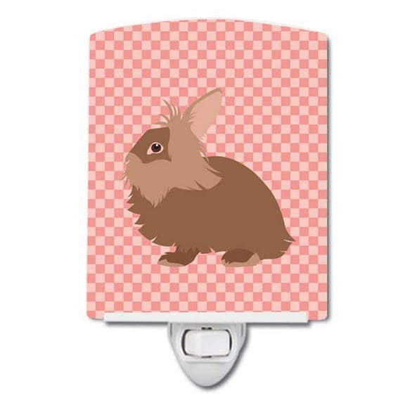 Lionhead Rabbit Pink Check Ceramic Night Light