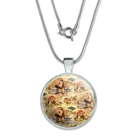Lions African Animal Family Pride Pattern 1" Pendant with Sterling Silver Plated Chain