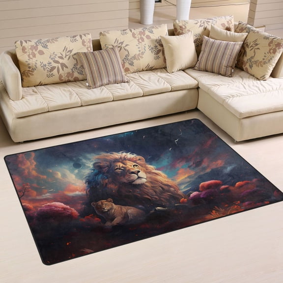 Lions Clouds Flowers Area Rug Washable Floor Carpet Mat 60 x 39 inch for Bedroom Living Room Kids Room Home Decor