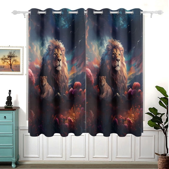 Lions Clouds Flowers Blackout Curtain Panels 63x55in Drapes Privacy Assured for Living room Bedroom Bathroom 2 panels set