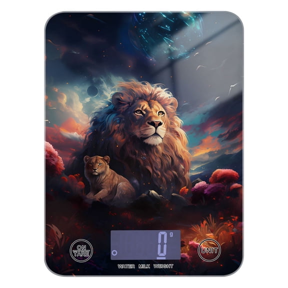 Lions Clouds Flowers Food Scale Digital Kitchen Scale Waterproof Tempered Glass Tare Function 11 lb for Baking Cooking Meal Prep