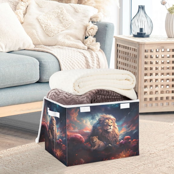 Lions Clouds Flowers Storage Basket Foldable Laundry Basket Shelf Kids Toy Storage Container Organizer with Handles