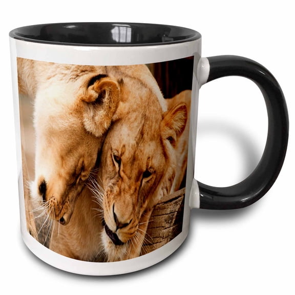 3drose, Lions Cuddle, 11oz Two-tone Black Mug