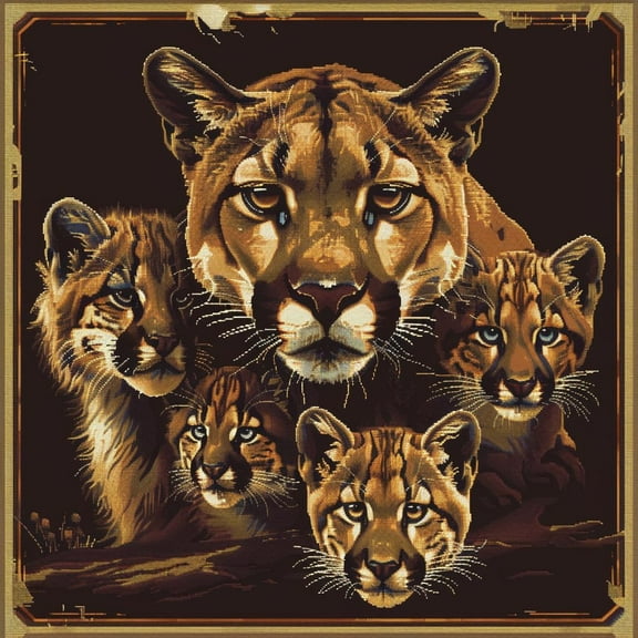 Lions Family DIY 11CT Stamped Cross Stitch Kits for Beginners Easy Needlepoint Embroidery Counted Cross Stitch Art Craft for Wall Decoration 14x14inch(2)