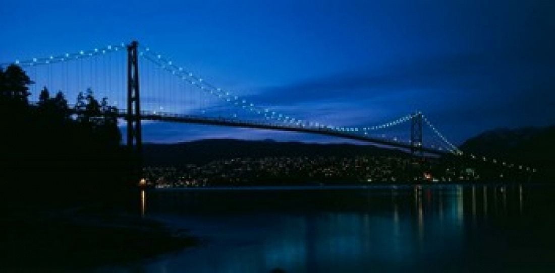 Lions Gate bridge at night Burrard Inlet Vancouver British Columbia Canvas Art - Paul Souders DanitaDelimont (40 x 20)
