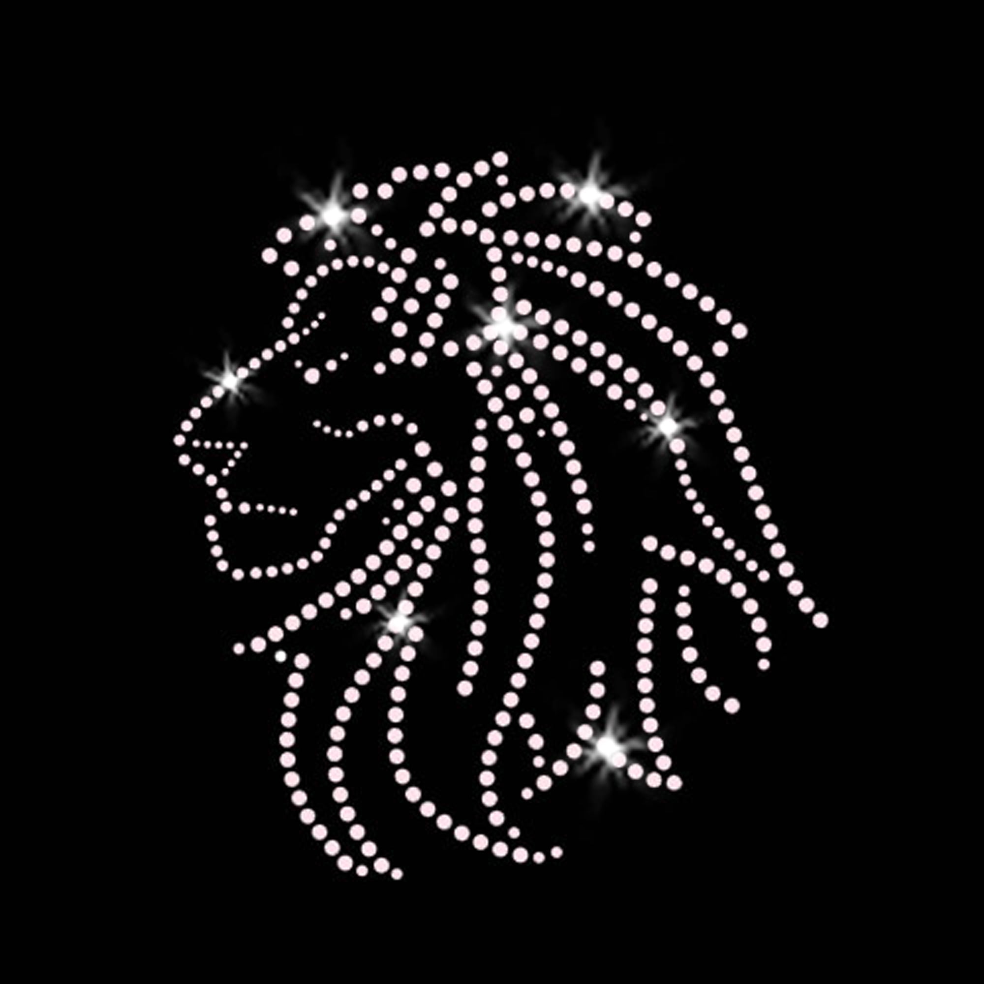 Lions Head Mascot Sparkly Bling Iron-on Clear Rhinestone Heat Transfer ...