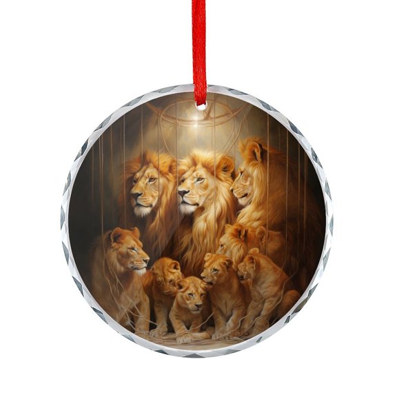 Lions In A Cage Xmas Ornament for Home Office Xmas Tree Decor Forest King Wild Animal Christmas Ornament Round Glass