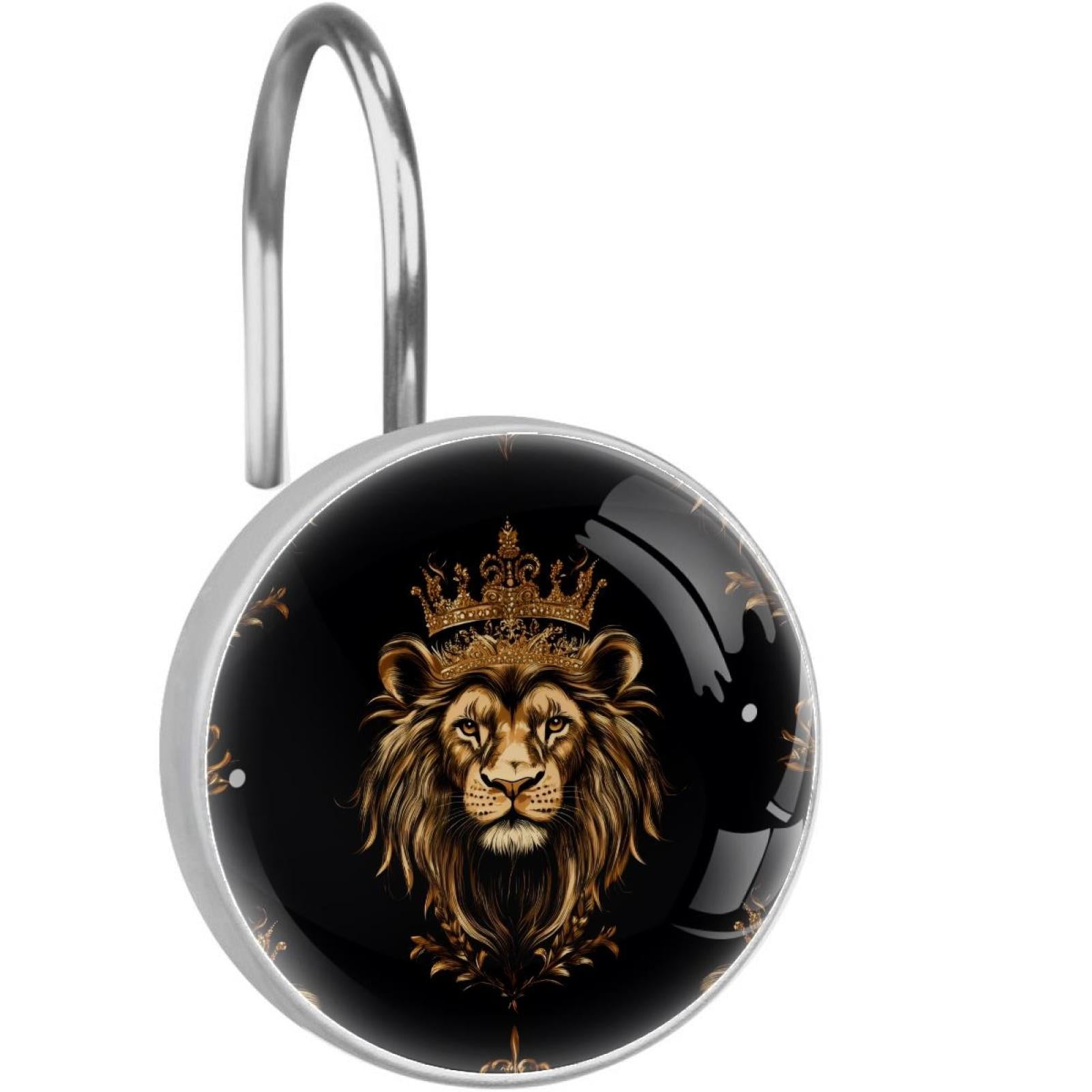Lions King Shower Curtain Hooks Round Crystal Glass, Set of 12 Shower Curtain Rings - Shower Hooks for Curtain Shower Rings