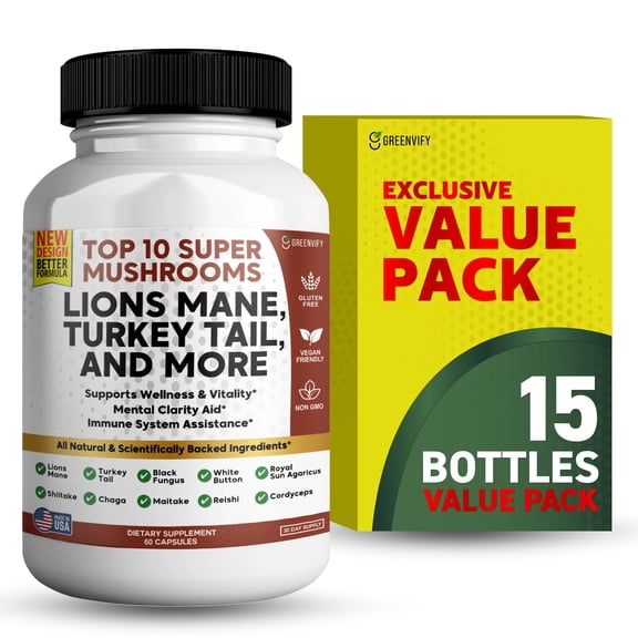 Lions Mane 10 Super Mushrooms Supplement - Lions Mane, Reishi, Cordyceps, Shiitake Extracts