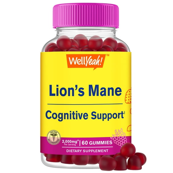 Lions Mane Gummies for Adults (2,000mg) | Lions Mane Supplement Memory and Focus Support | Gluten Free, Non GMO | Berry Flavor | Lion's Mane Gummies 60 Count