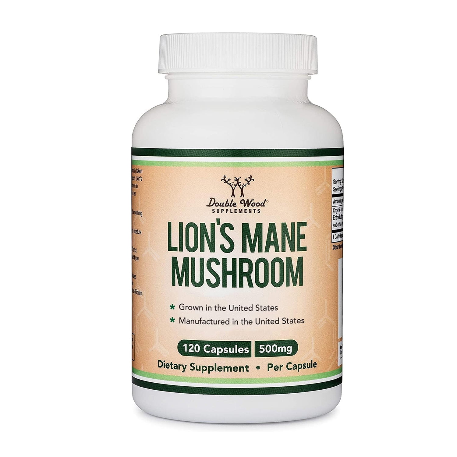 Lions Mane Mushroom Capsules (Two Month Supply - 120 Count) Organic and Vegan Supplement - Nootropic for Brain Health and Growth, Immune Booster, Made in The USA by Double Wood Supplements