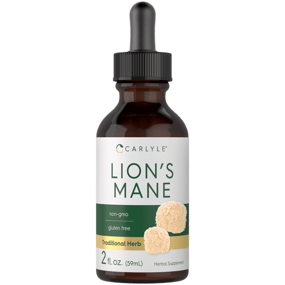 Lions Mane Mushroom Supplement | 2 fl oz | Vegetarian | Non-GMO, Gluten Free | by Carlyle