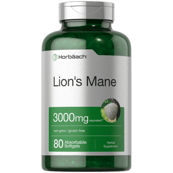 Lions Mane Mushroom Supplement | 3000mg | 80 Softgels | for Men and Women | Horbach