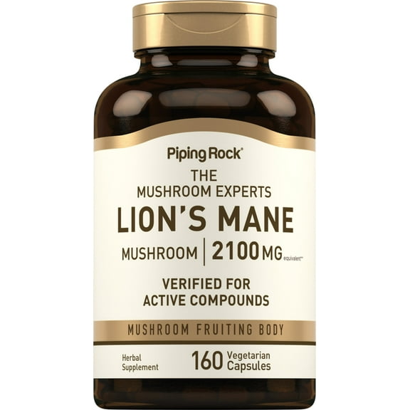 Lions Mane Supplement Capsules | 2100mg | 160 Count | Vegetarian, Non GMO & Gluten Free Extract | By Piping Rock