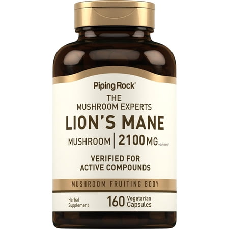 Lions Mane Supplement Capsules | 2100mg | 160 Count | Vegetarian, Non GMO & Gluten Free Extract | By Piping Rock